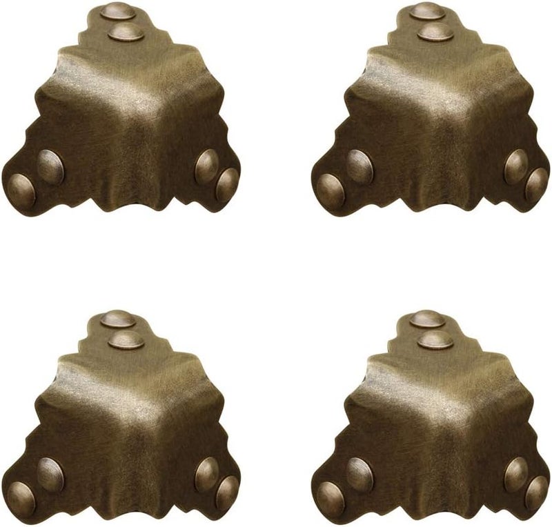 Tiazza 4Pcs Vintage Pure Brass Corner Protectors Antique Hardware Desk Edge Wooden Jewelry Gift Box Cabinet Three Sides Full Encase Corner Guard - Image 1