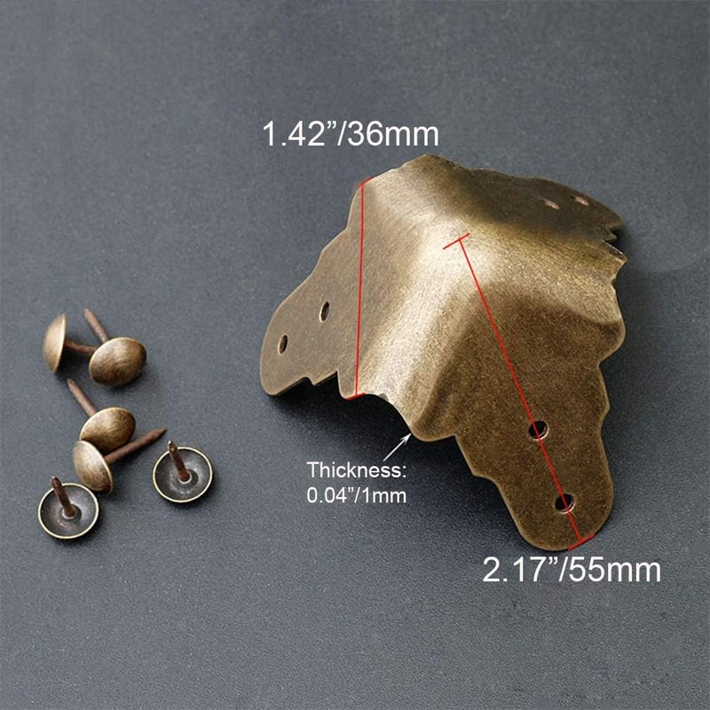 Tiazza 4Pcs Vintage Pure Brass Corner Protectors Antique Hardware Desk Edge Wooden Jewelry Gift Box Cabinet Three Sides Full Encase Corner Guard - Image 3