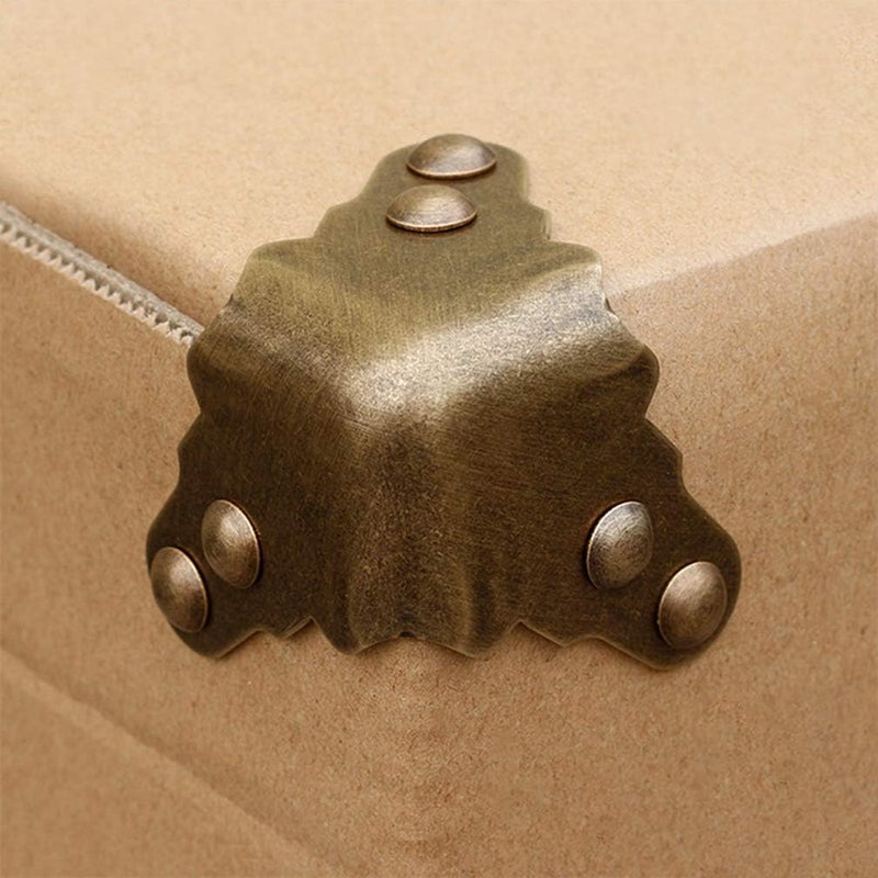Tiazza 4Pcs Vintage Pure Brass Corner Protectors Antique Hardware Desk Edge Wooden Jewelry Gift Box Cabinet Three Sides Full Encase Corner Guard - Image 4