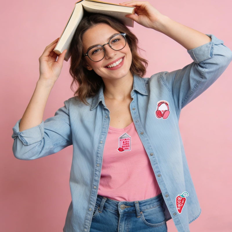 loghohu 12Pcs Bookish Iron on Patches Pink Cute Book Lover Embroidered Patches Sew Applique Repair Patches Book Club Reading Gifts for Women Girls Bookworm Clothes Backpacks Hats Jackets Jeans DIY Crafts - Image 4