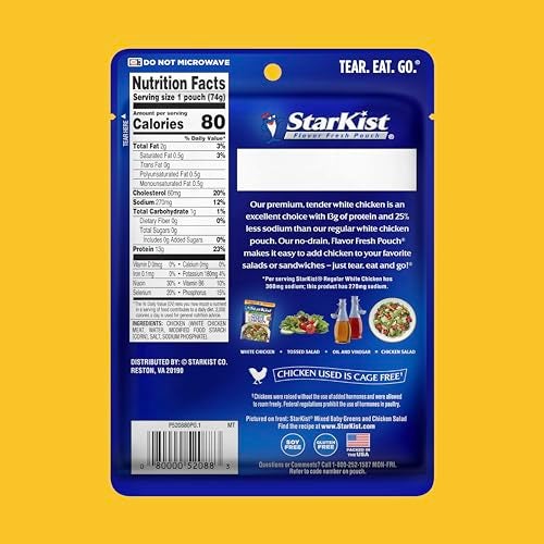 StarKist Less Sodium Premium White Chicken - 2.6 oz Pouch (Pack of 12) - Image 3