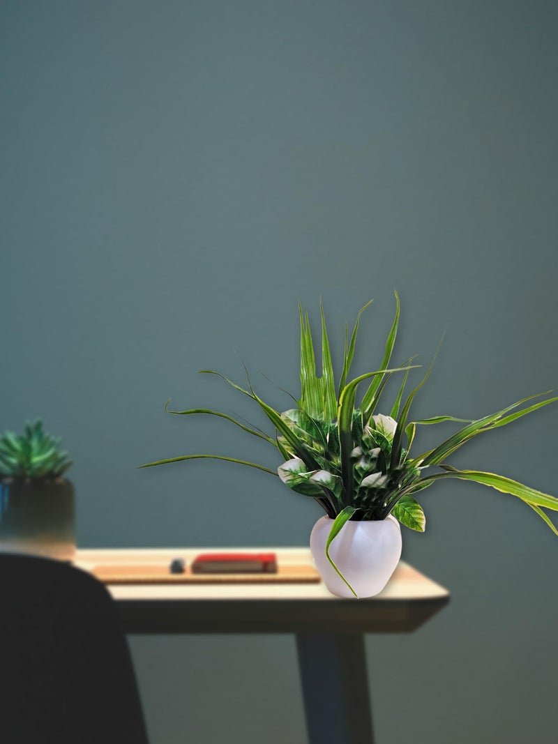 ARTSY® Artificial Plants with Pot for Home Decor, Leaves, Plants for Pot/vase, Home/Office Decor, Gift, Craft, Artificial Flowers with Pot, Combo, Pack of 1 Piece, 35 cm Height, White Green - Image 3