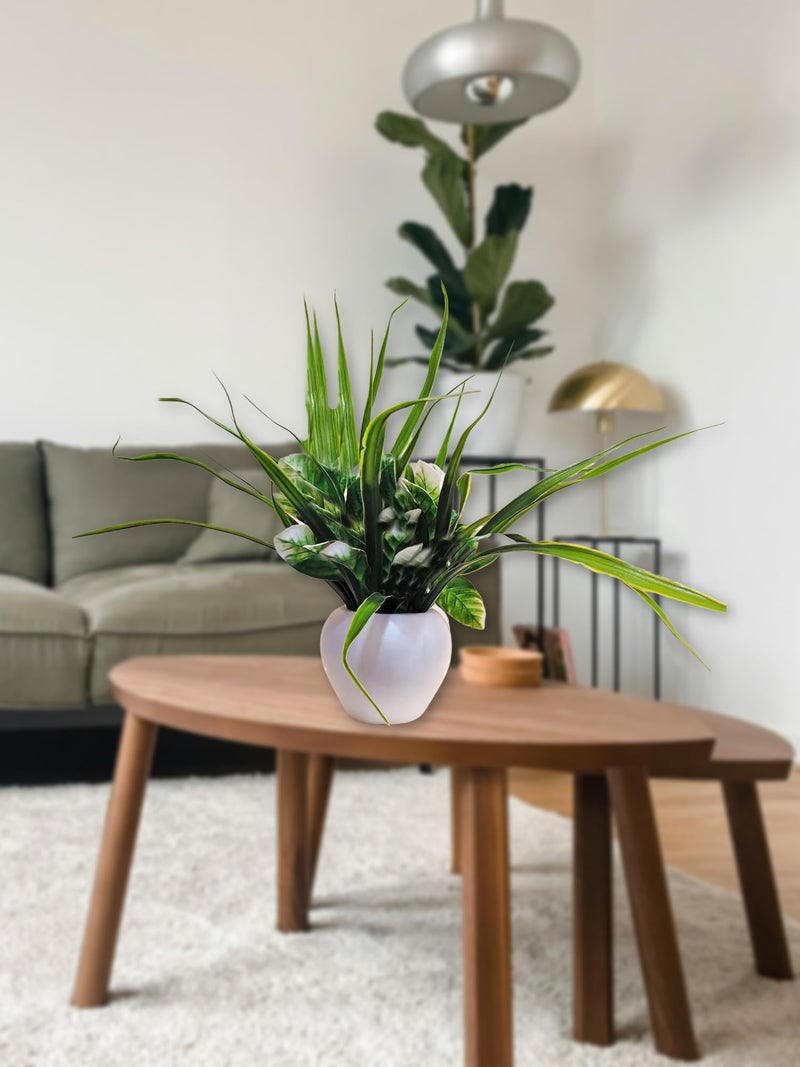 ARTSY® Artificial Plants with Pot for Home Decor, Leaves, Plants for Pot/vase, Home/Office Decor, Gift, Craft, Artificial Flowers with Pot, Combo, Pack of 1 Piece, 35 cm Height, White Green - Image 2
