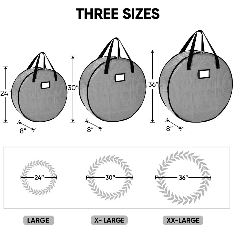 BALEINE Wreath Storage Container, 2 Pack Christmas Wreath Storage Bag with Tear Resistant PE Material and Reinforced Handle for Holiday Xmas (Grey, 36"x8") - Image 4