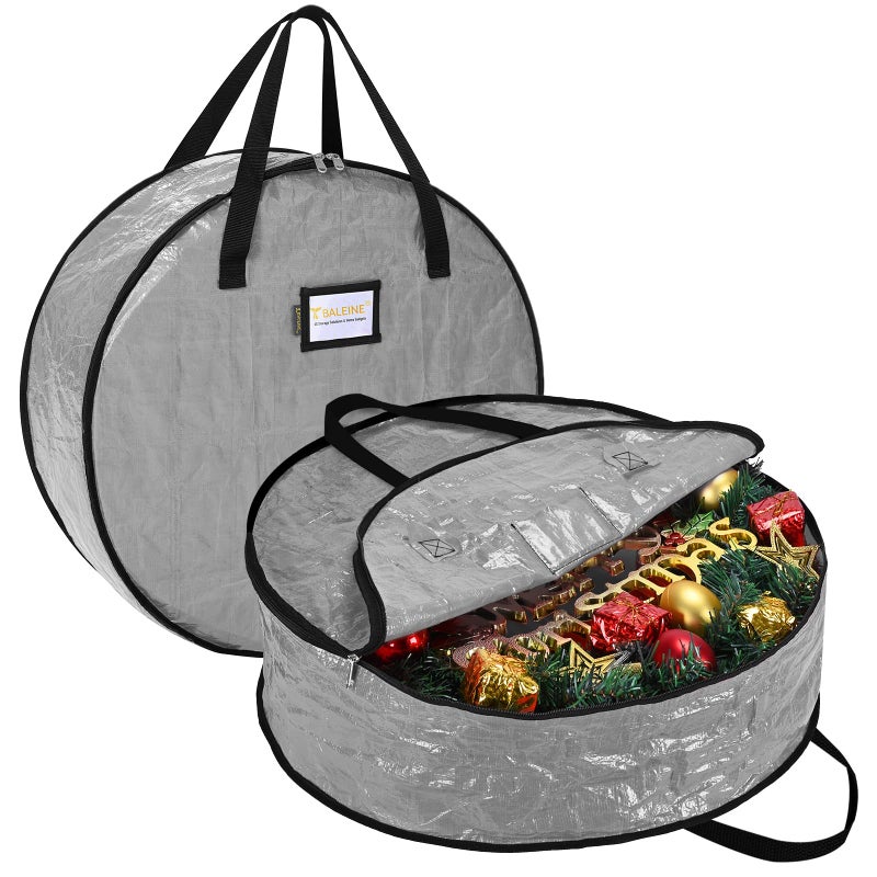 BALEINE Wreath Storage Container, 2 Pack Christmas Wreath Storage Bag with Tear Resistant PE Material and Reinforced Handle for Holiday Xmas (Grey, 36"x8") - Image 1