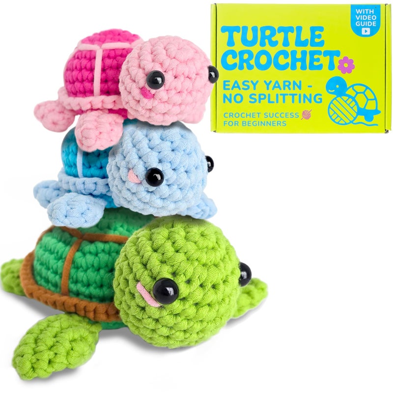 Granny Squirrel Turtle Crochet Kit for Beginners - DIY Amigurumi Animal Craft Kit with 4K Video Tutorials & Easy No-Split Yarn - Complete Starter Set for Adults & Kids - Image 1