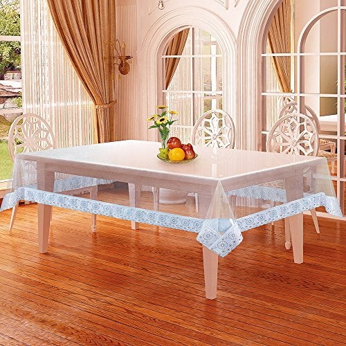 Freelance Alpac PVC Plastic Transparent Clear Dining Table Cover Cloth Tablecloth Waterproof Protector, 4 Seater, 60 inches, Round (with Silver Laced Edges) - Image 1