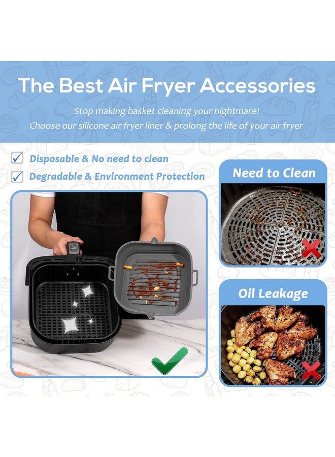 Loveuing [2 Pack] Silicone Air Fryer Liners Square - Reusable Airfryer Basket - Easy to Clean Air Fryers Pot for 5.8 to 8 Qt Large Air Fryer Baking Tray Oven Accessories, 8.5 Inch - Image 2