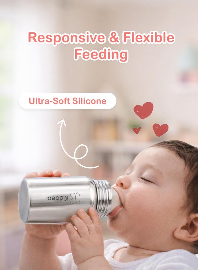 Kidbea Stainless Steel Baby Feeding Bottle 150ml with 2 Extra Silicone Nipples | BPA Free, Anti-Colic Milk Bottle Feeder for Newborns & Infants - Image 5
