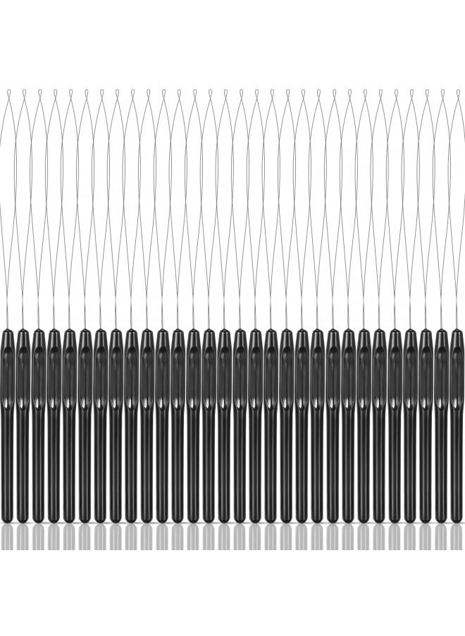30 Pieces Hair Extension Loop Needle Threader Wire Pulling Hook Tool and Bead Device Tool Plastic Hair Extension Loop Needle for Hair or Feather Extensions Supplies, DIY Hook Tool Loop Tools, Black