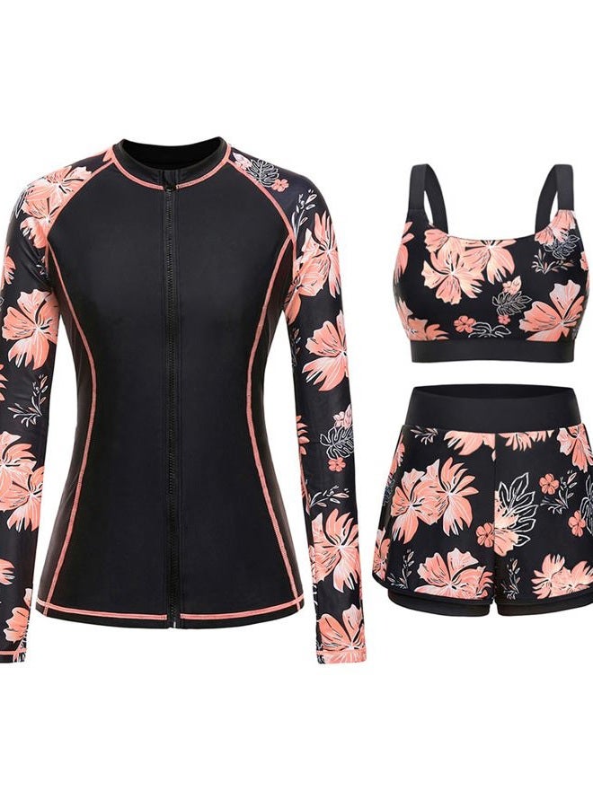 Daci 3 Piece Rash Guard for Women - Long Sleeve Swimsuits with Shorts SPF Zip up Swim Shirt with Built in Bra - Image 1