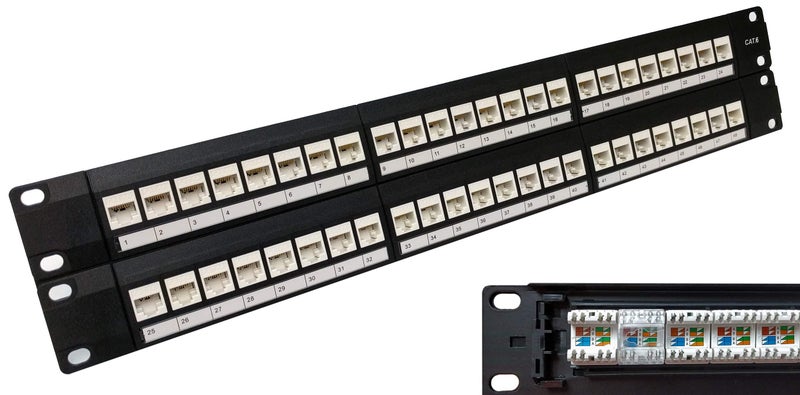 Electriduct 48-Port CAT6 Unshielded 2U Patch Panel 19-Inch Loaded w/Keystone Jacks Rackmount or Wallmount - Image 3