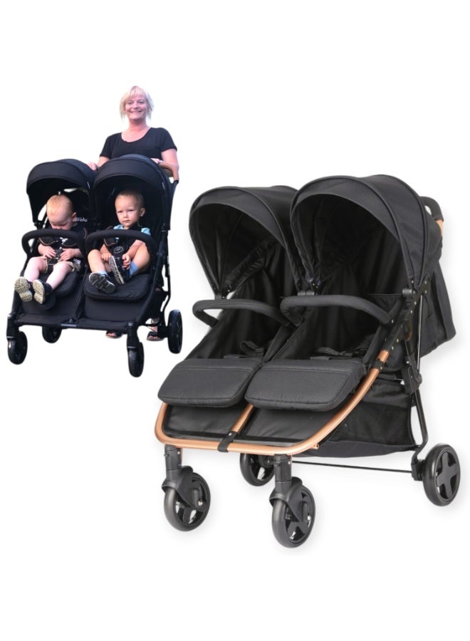 BABY STROLLER SIDE BY SIDE FOR SUITABLE FROM BIRTH TO 15 KG EACH BABYS ,BLACK GREY - Image 2