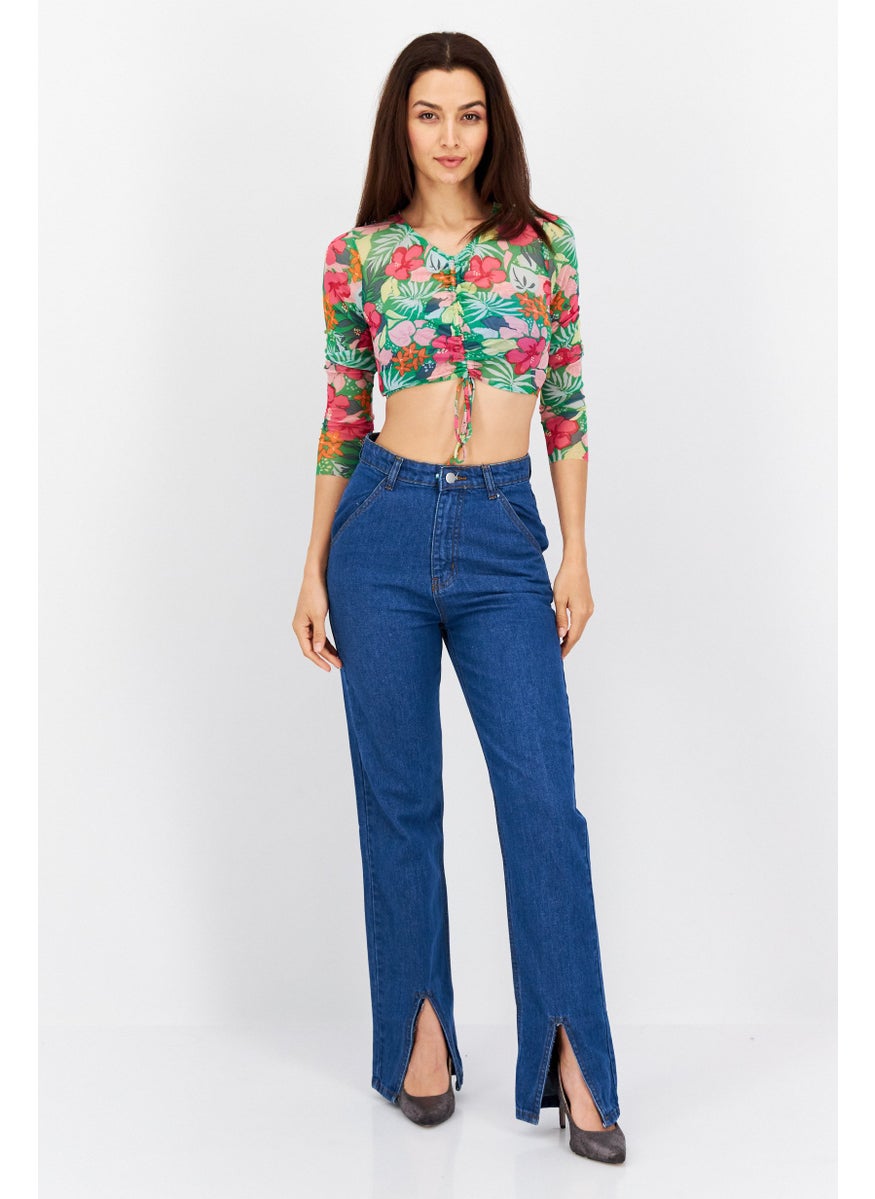 Dippin' Daisy's - Women Round Neck Long Sleeve Floral Top, Green Combo - Image 1