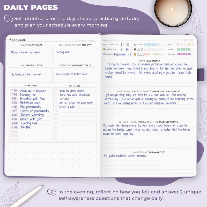 Clever Fox Self-Care Journal - Daily Reflection Notebook - Mental Health & Personal Development Planner  Meditation & Mood Log  A5 (Lavender) - Image 4