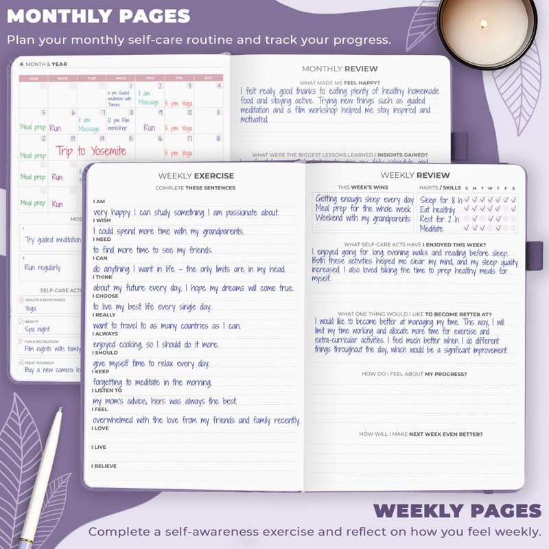 Clever Fox Self-Care Journal - Daily Reflection Notebook - Mental Health & Personal Development Planner  Meditation & Mood Log  A5 (Lavender) - Image 3