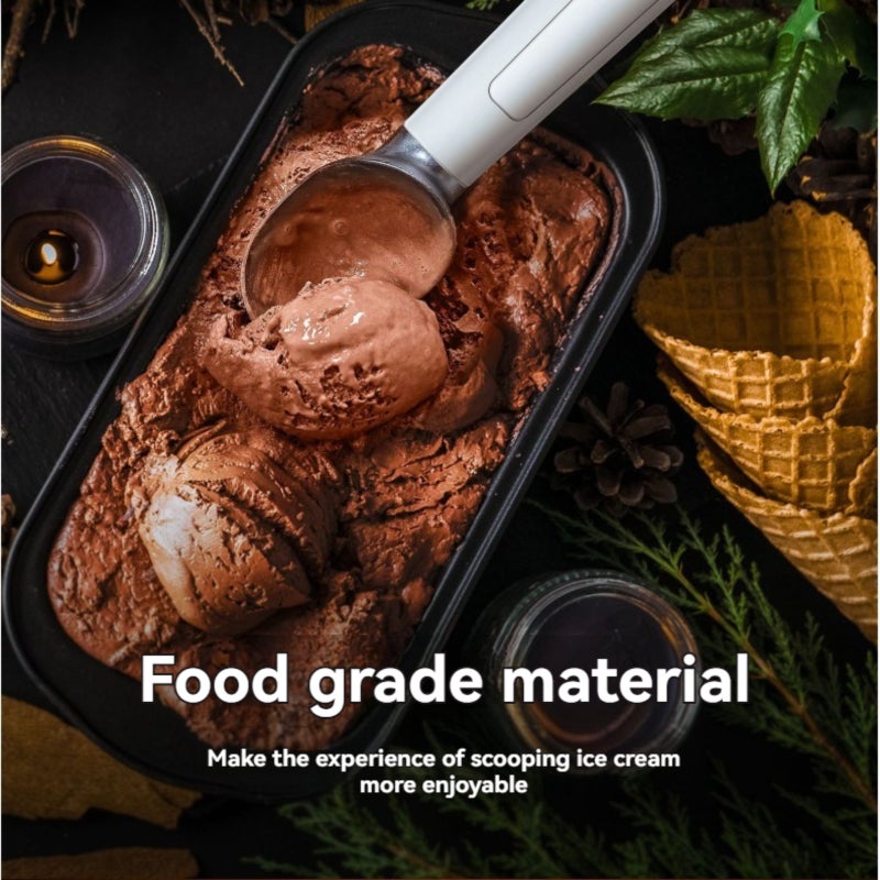 Electric Heating Ice Cream Scoop: White FDA-Approved Food-Grade Zinc Alloy - Chip-Controlled Rapid Heating Self-Melting Ice Cream Tool for Home Use, Smooth Spherical Scooping - Image 2
