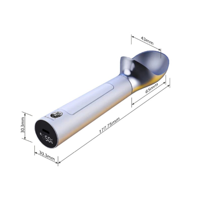 Electric Heating Ice Cream Scoop: White FDA-Approved Food-Grade Zinc Alloy - Chip-Controlled Rapid Heating Self-Melting Ice Cream Tool for Home Use, Smooth Spherical Scooping - Image 3