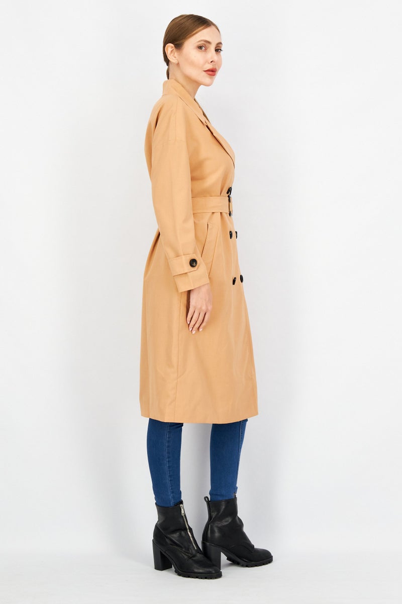 VERO MODA معطف ترينش بسيط مزود بحزام وياقة مشقوقة للنساء من فيرو مودا، بني - Image 2