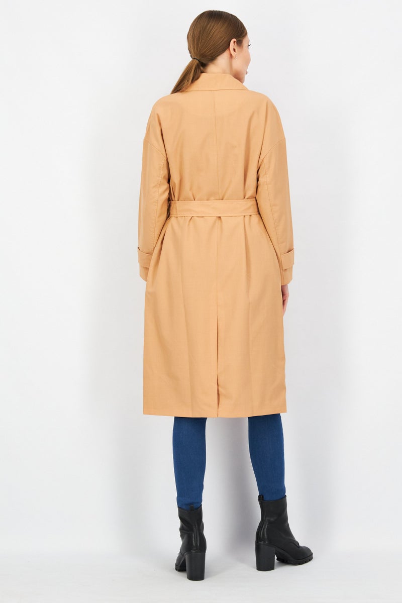 VERO MODA معطف ترينش بسيط مزود بحزام وياقة مشقوقة للنساء من فيرو مودا، بني - Image 3