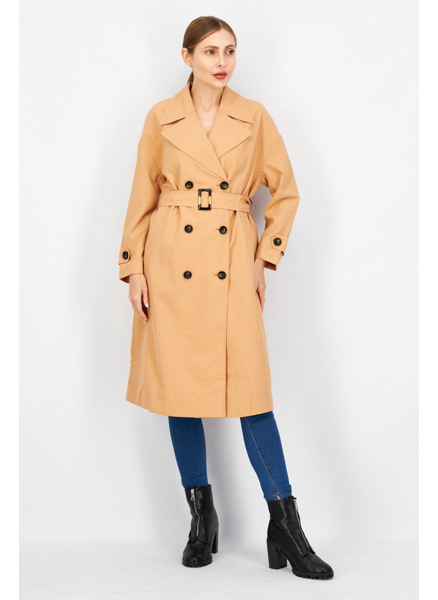 Couture Made For Vero Moda - Women Notched Collar Belted Plain Trench Coat, Brown - Image 1
