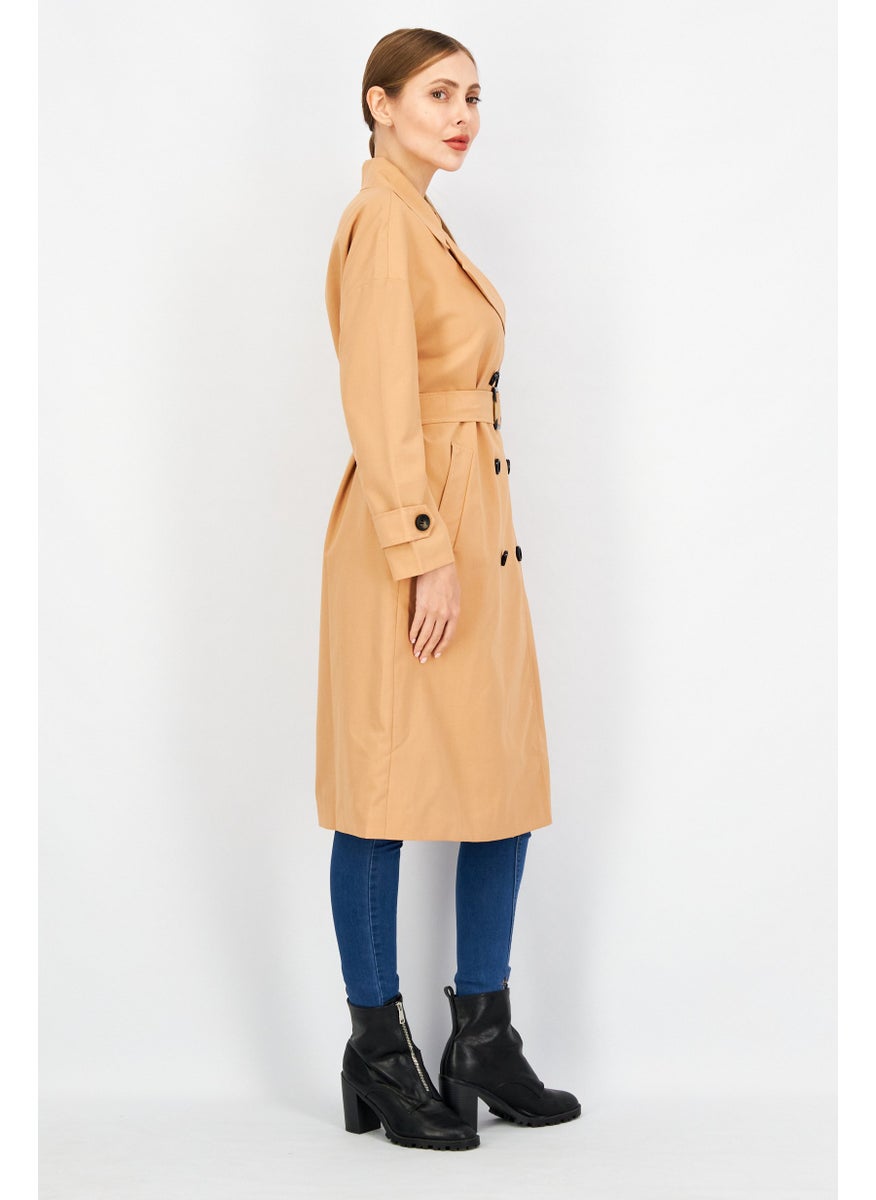 Couture Made For Vero Moda - Women Notched Collar Belted Plain Trench Coat, Brown - Image 1