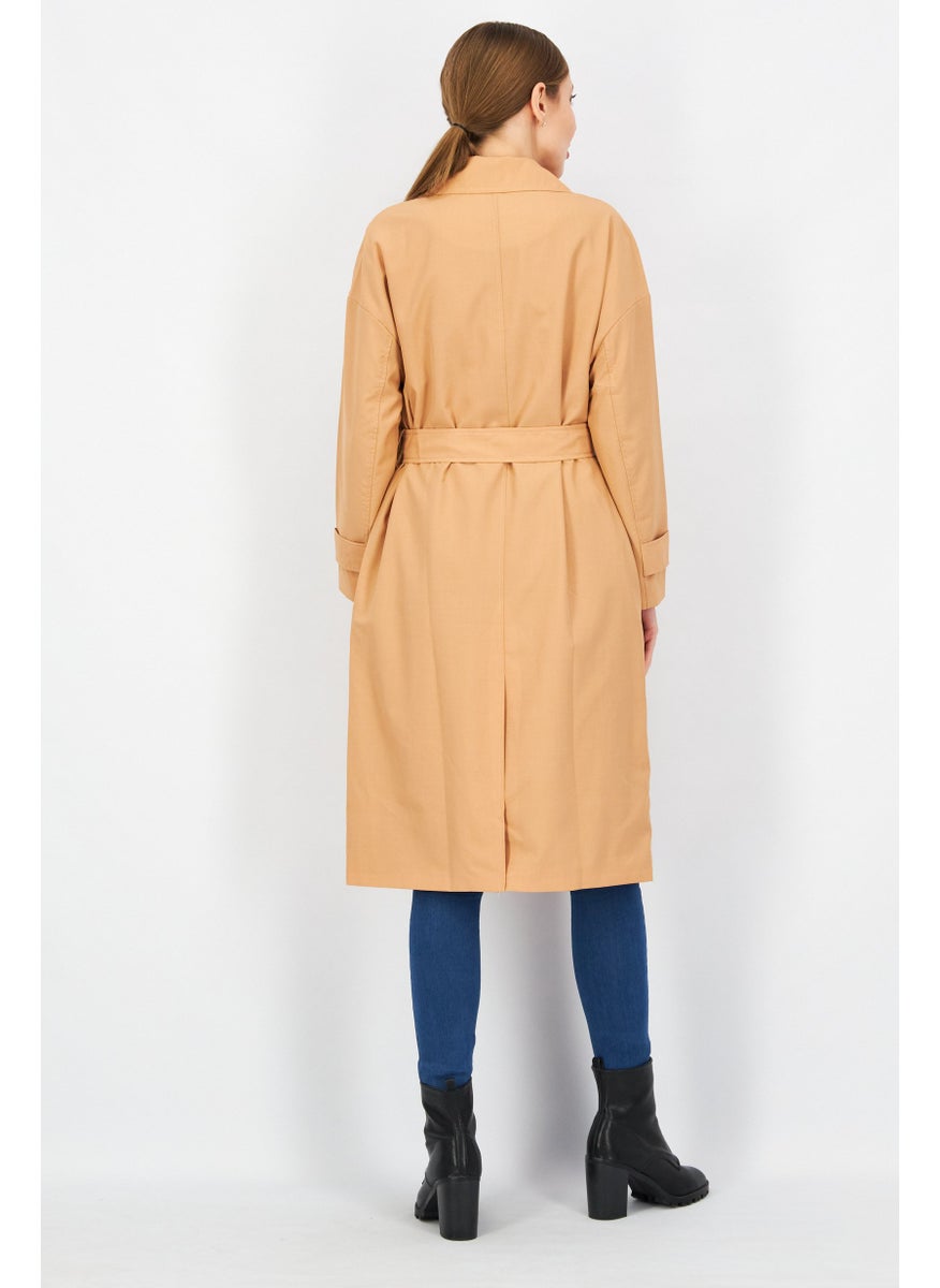 Couture Made For Vero Moda - Women Notched Collar Belted Plain Trench Coat, Brown - Image 1
