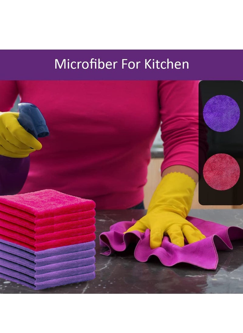 ZAQ - Microfiber Cleaning Cloths, Rags Kitchen Towel Dish, Car Wash Kit, Windows, Bathroom, Absorbent Reusable, All Purpose, Cleaning Supplies - 30 x 40 cm – Red and Purple (Pack of 8) - Image 1