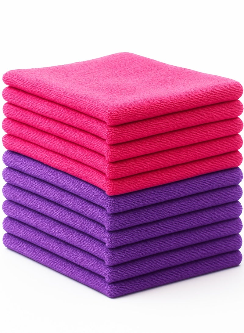 زاك أقمشة تنظيف من الألياف الدقيقة، طبق منشفة المطبخ، مجموعة غسيل السيارة، النوافذ، الحمام، مواد ماصة قابلة لإعادة الاستخدام، جميع الأغراض، مستلزمات التنظيف - 30 × 40 سم - أحمر وأرجواني (عبوة من 8 قطع) - Image 1