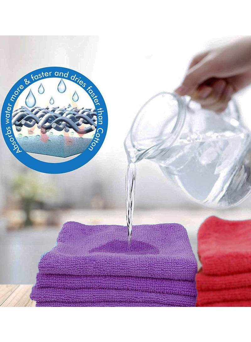 زاك أقمشة تنظيف من الألياف الدقيقة، طبق منشفة المطبخ، مجموعة غسيل السيارة، النوافذ، الحمام، مواد ماصة قابلة لإعادة الاستخدام، جميع الأغراض، مستلزمات التنظيف - 30 × 40 سم - أحمر وأرجواني (عبوة من 8 قطع) - Image 4