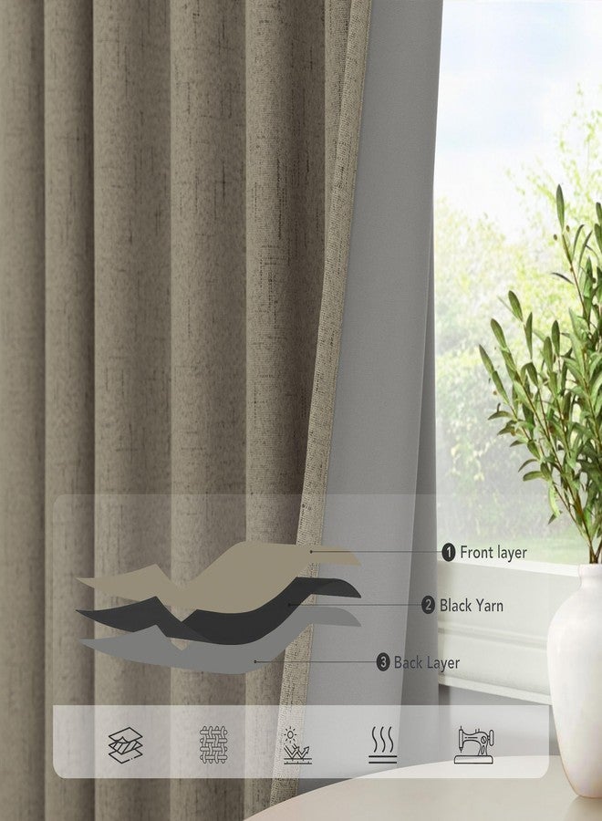 Pitalk Dark Taupe Blackout Faux Linen Curtains and Drapes for Bedroom 52 W by 84 L - Image 5