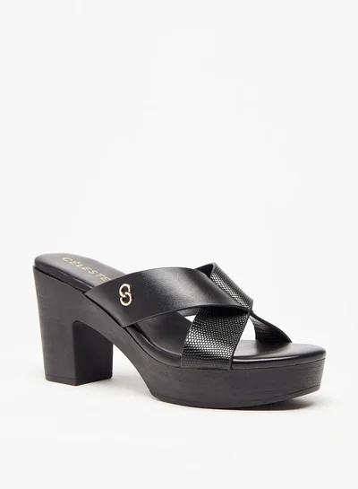 Celeste Womens Solid Slip-On Sandals With Block Heels