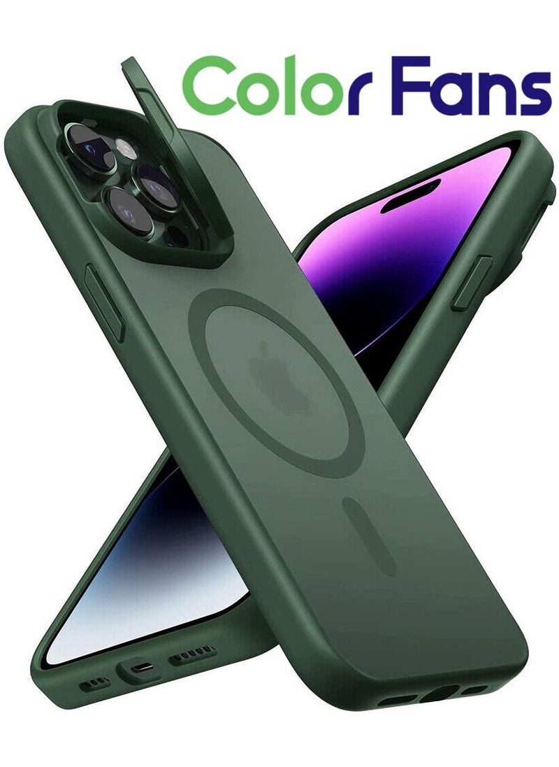 Color Fans Magsafe Case for iPhone 14 Pro Max Camera Ring Stand Magnetic Cover Green 
