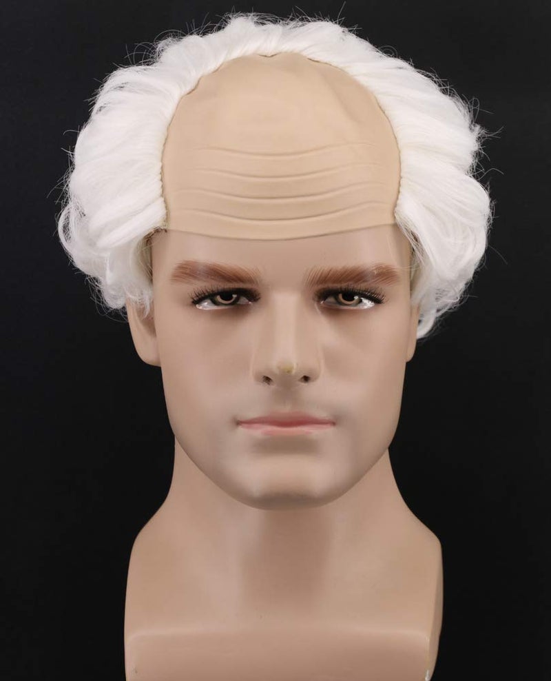 yuehong Short White Curly Old Man Bald Head Wig Receding Hairline Fluffy Wig Synthetic Soft Costumes Cosplay Costume HairWhite