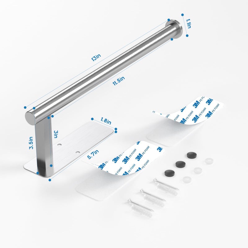 ASTOFLI Paper Towel Holder Under Cabinet No Drilling, Self Adhesive Paper Towel Holder Wall Mount for Kitchen Rack, Under Counter Napin Holder No Drill, RV, 304 Stainless Steel, Silver - Image 3