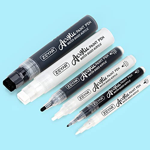ZEYAR Acrylic Paint Marker Pens 3 Different Point Size Extra Fine07mm Medium Bullet25mm Jumbo Felt Tip1015mm Black White Colors Extra fineMediumJumbo - Image 1