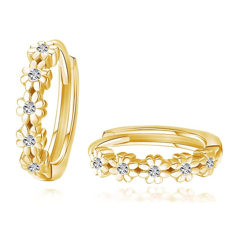 CiNily Small Gold Hoop Earrings for Women Flower Cubic Zirconia Huggie Earrings Hypoallergenic 14K Yellow Gold Plated Cartilage Earrings - Image 1