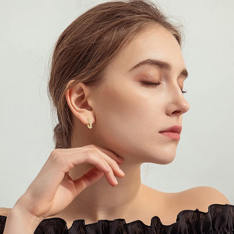 CiNily Small Gold Hoop Earrings for Women Flower Cubic Zirconia Huggie Earrings Hypoallergenic 14K Yellow Gold Plated Cartilage Earrings - Image 2