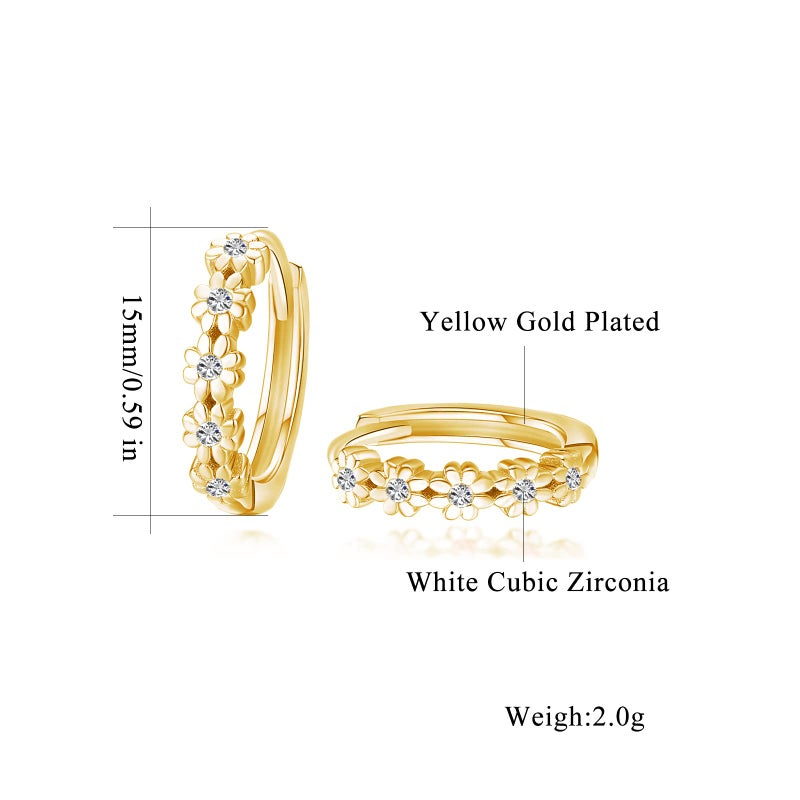 CiNily Small Gold Hoop Earrings for Women Flower Cubic Zirconia Huggie Earrings Hypoallergenic 14K Yellow Gold Plated Cartilage Earrings - Image 3