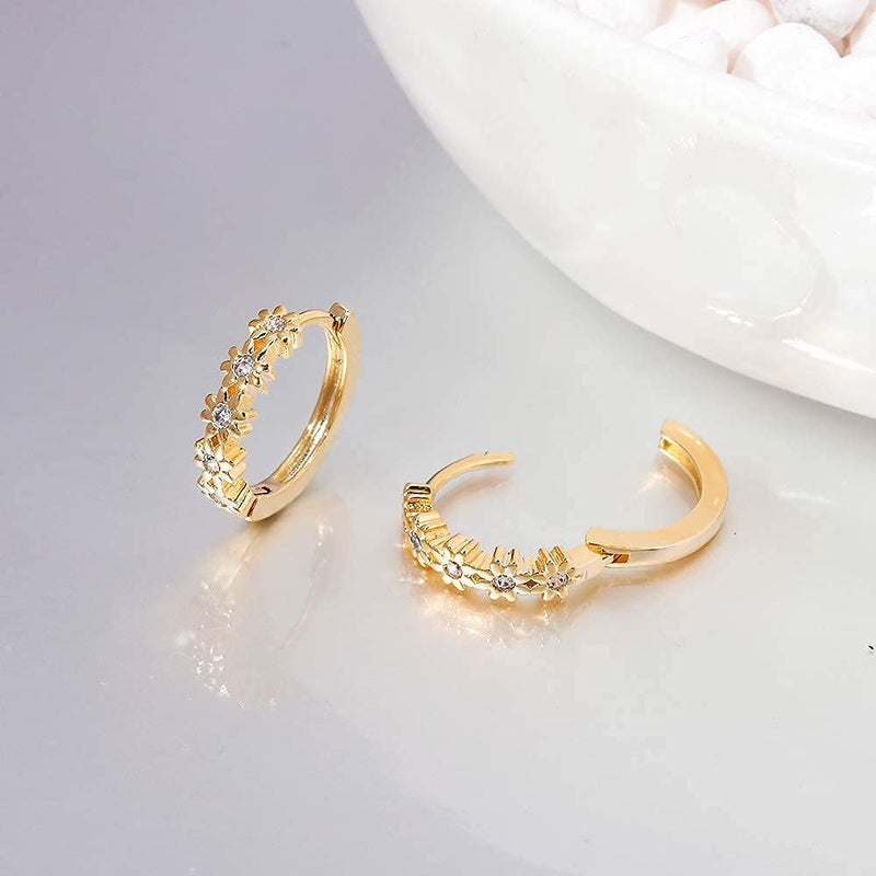 CiNily Small Gold Hoop Earrings for Women Flower Cubic Zirconia Huggie Earrings Hypoallergenic 14K Yellow Gold Plated Cartilage Earrings - Image 5