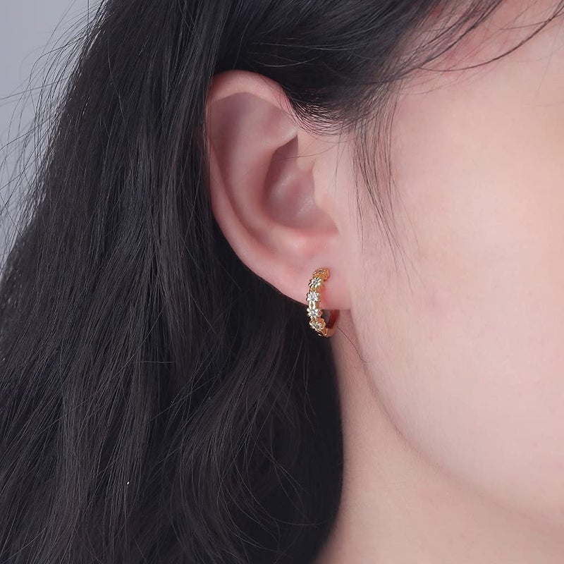 CiNily Small Gold Hoop Earrings for Women Flower Cubic Zirconia Huggie Earrings Hypoallergenic 14K Yellow Gold Plated Cartilage Earrings - Image 4