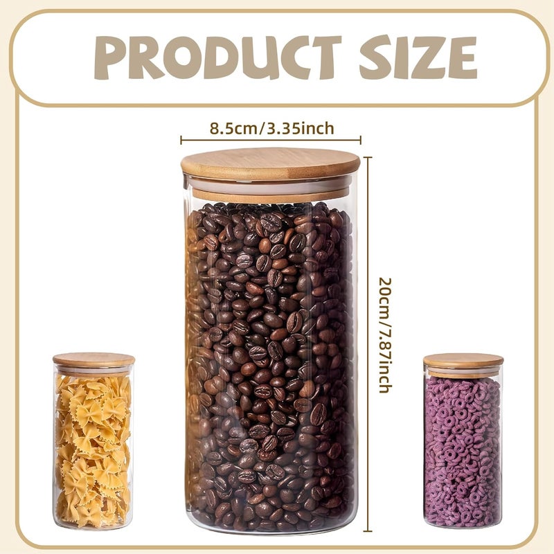 MEETOZ 950ml Set of 3 Glass Jars with Bamboo Lids,High Borosilicate Glass Transparent Airtight Food Storage Tank,Large Capacity Kitchen Food Containers for Spices,Coffee Beans,Oatmeal - Image 2