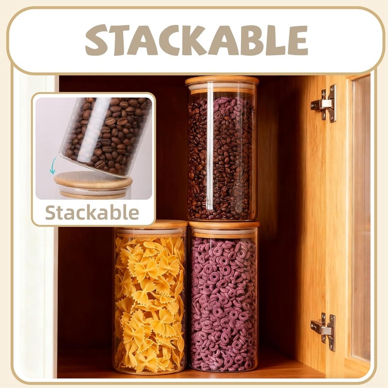 MEETOZ 950ml Set of 3 Glass Jars with Bamboo Lids,High Borosilicate Glass Transparent Airtight Food Storage Tank,Large Capacity Kitchen Food Containers for Spices,Coffee Beans,Oatmeal - Image 4