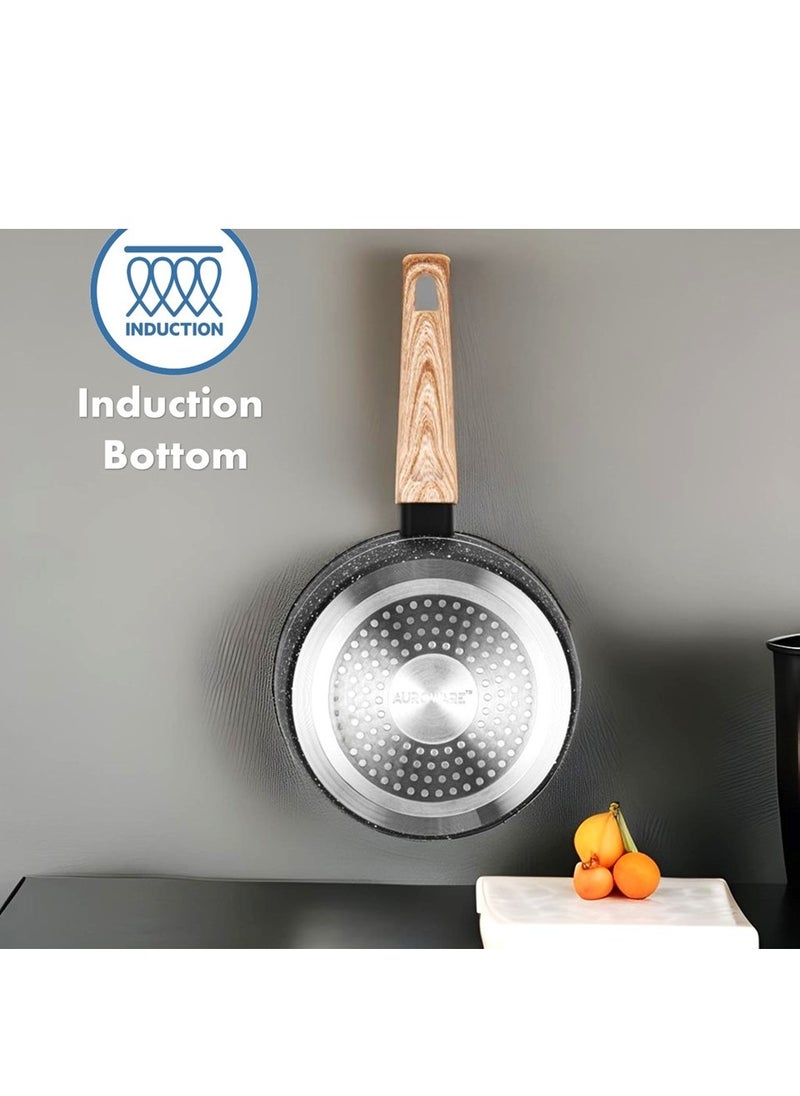Auroware Auroware Non Stick 18cm Saucepan with Glass Lid Black Forged Aluminium Three Layer Coating Dishwasher safe Kitchen cooking frying pan  - Image 3