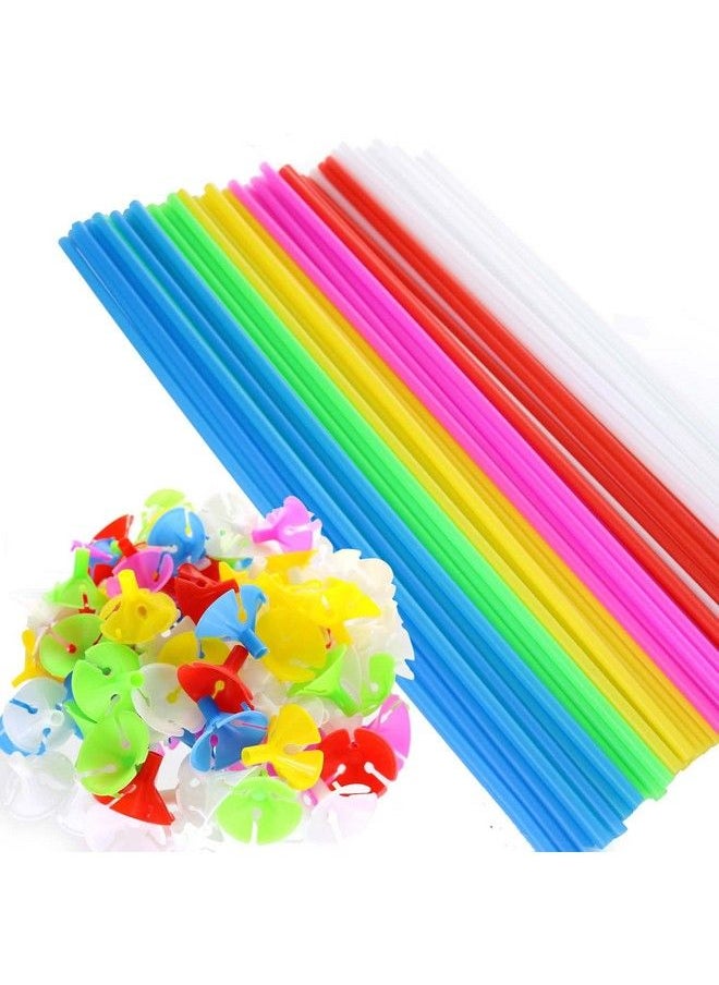 GiftExpress 120Pcs 12" Balloon Sticks Assorted Colors, Plastic Balloon Holders And Cups For Birthday Party, Wedding, Anniversary Decorations  - Image 1
