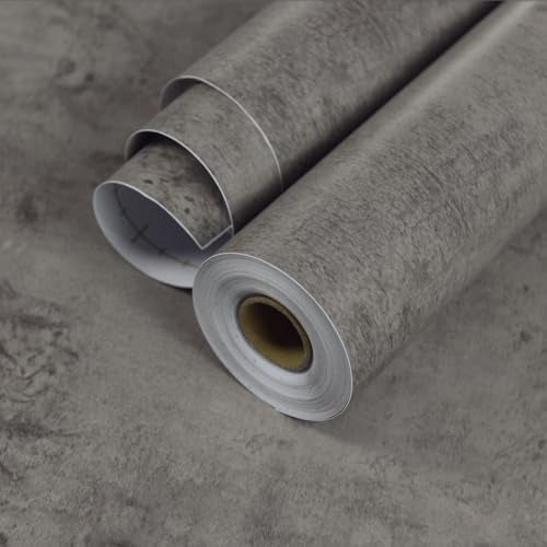 Holomey Stained Concrete Peel and Stick Wallpaper 16x354 inch Faux Concrete Look Wallpaper Removable Self-Adhesive Modern Industrial Metallic Style Decorative Wall Paper for Living Room Bedroom Garage - Image 1