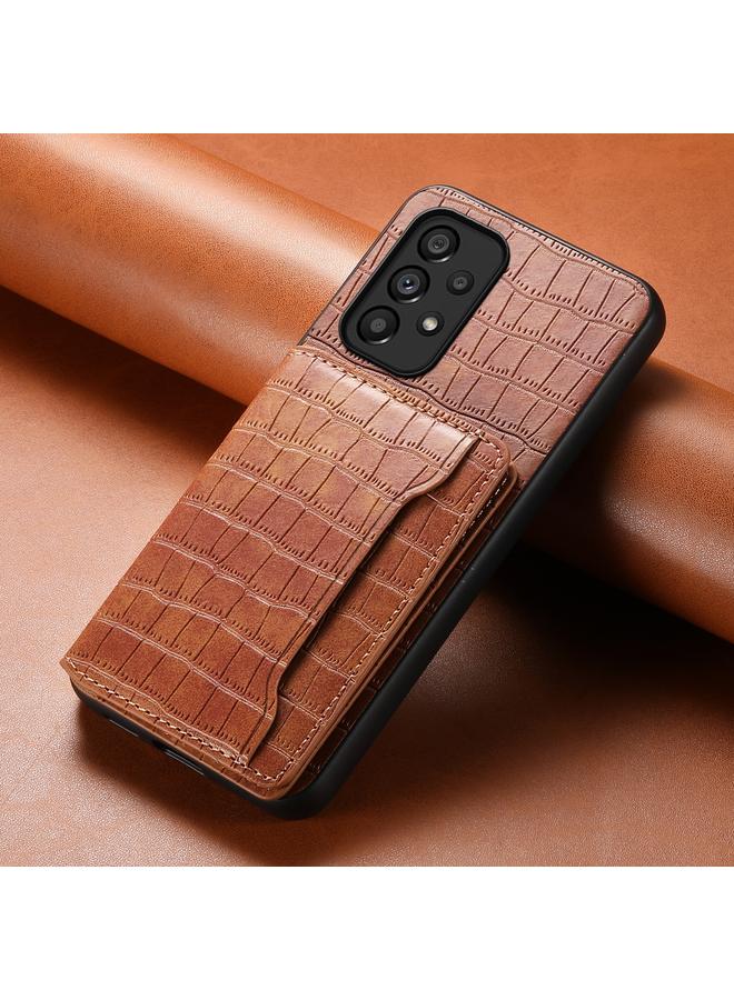 اس-توب جراب لهاتف Samsung Galaxy A53 5G بتصميم حقيبة بطاقات من نسيج التمساح مع تغطية كاملة - Image 2