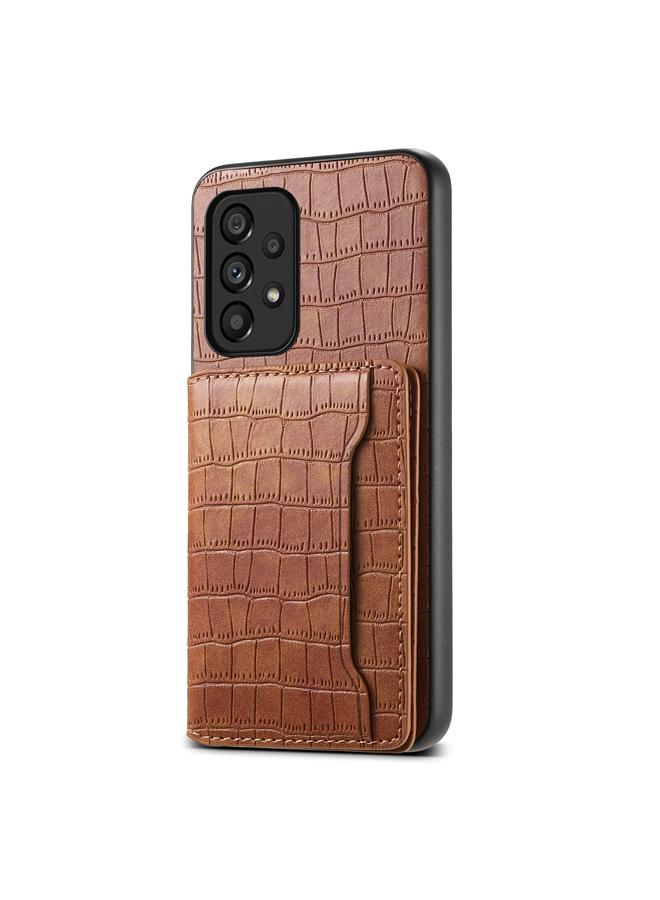 اس-توب جراب لهاتف Samsung Galaxy A53 5G بتصميم حقيبة بطاقات من نسيج التمساح مع تغطية كاملة - Image 1