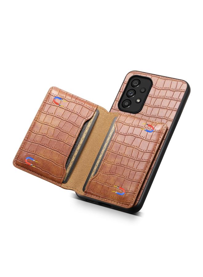 اس-توب جراب لهاتف Samsung Galaxy A53 5G بتصميم حقيبة بطاقات من نسيج التمساح مع تغطية كاملة - Image 5