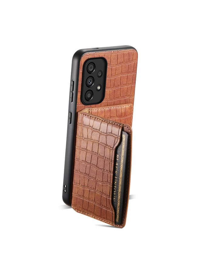 اس-توب جراب لهاتف Samsung Galaxy A53 5G بتصميم حقيبة بطاقات من نسيج التمساح مع تغطية كاملة - Image 3